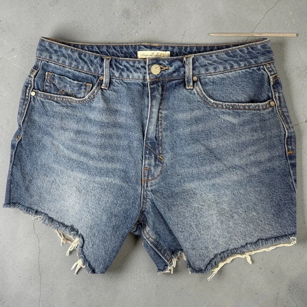 Unpublished Denim Shorts Womens 29 Blue Distressed Raw Hem Cutoff Mid Rise